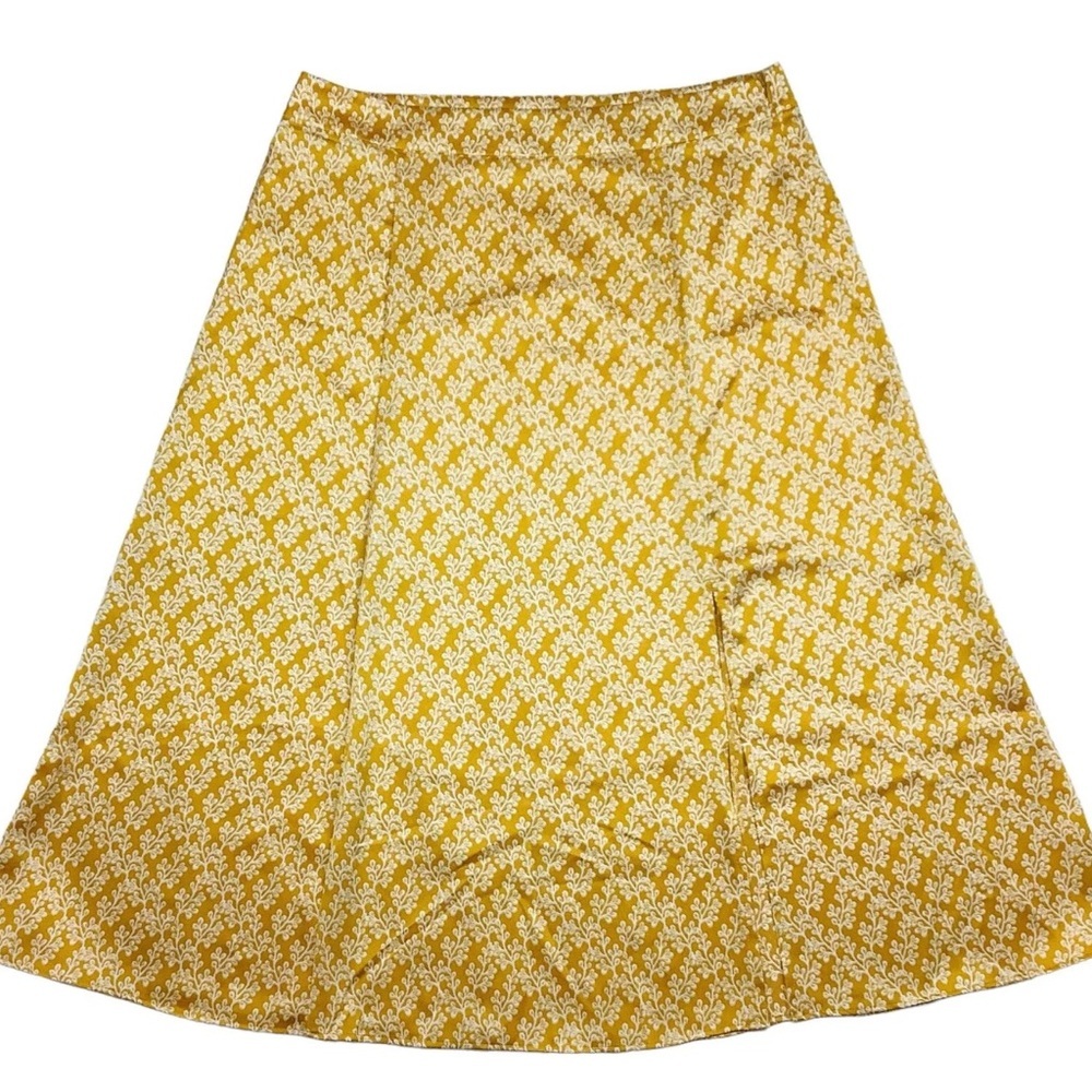 Ann Taylor LOFT Women’s Skirt A-Line Slit Yellow White Satin Dainty 2 - Picture 5 of 7